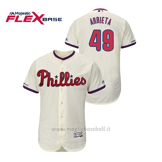 Maglia Baseball Uomo Philadelphia Phillies Jake Arrieta 150th Aniversario Patch Flex Base Crema